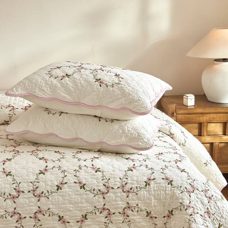 Cotton French Country Floral Quilt Bedspread Set
