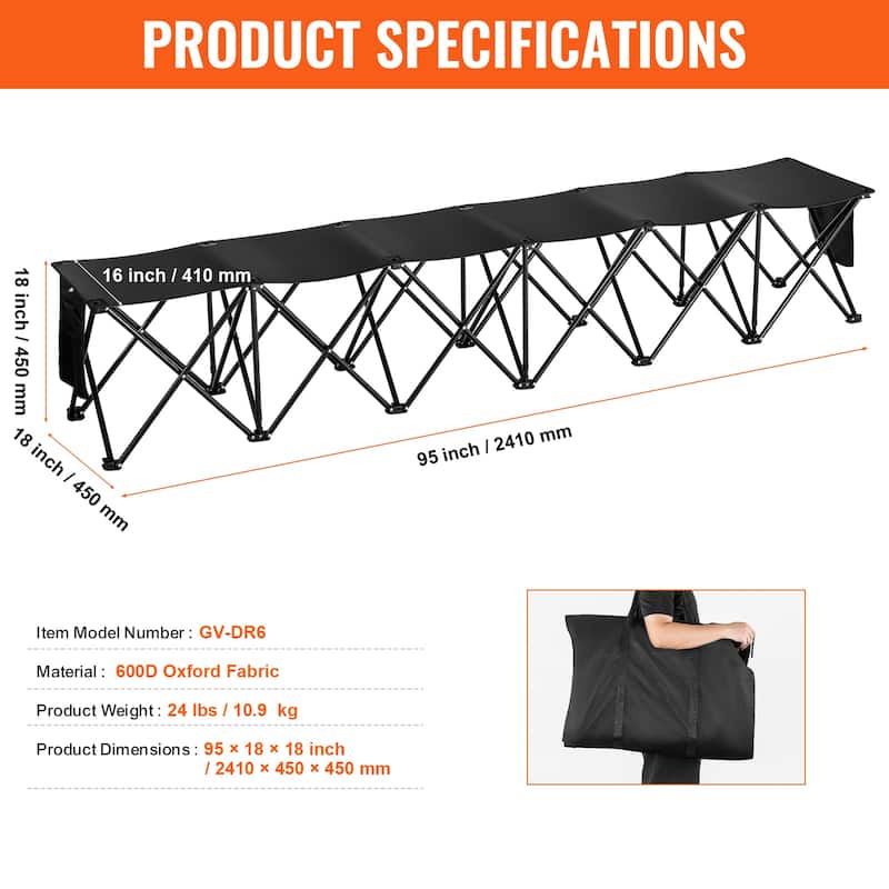 Portable Folding Bench for Football Fishing, No Assembly Instant Seating