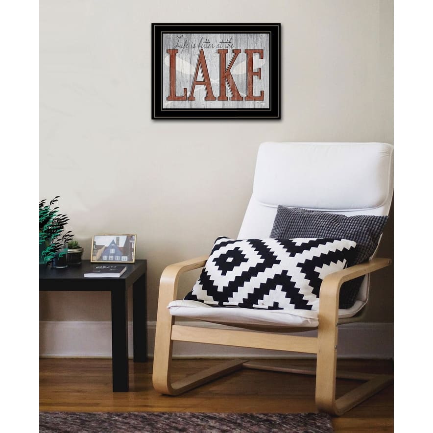 TrendyDecor4U "Life is Better at the Lake" Framed Print Wall Art by Kate Sherrill - Blue, Green, Pink