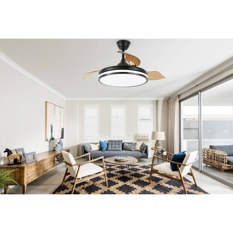 Oaks Aura 42 in. Light Memory Retractable Ceiling Fan with Light, 6-Speed Latest DC Technology Pendant Light