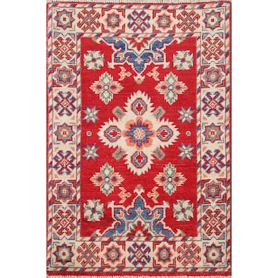 Geometric Red Kazak Accent Rug Handmade Wool Carpet - 2'0" x 2'11"