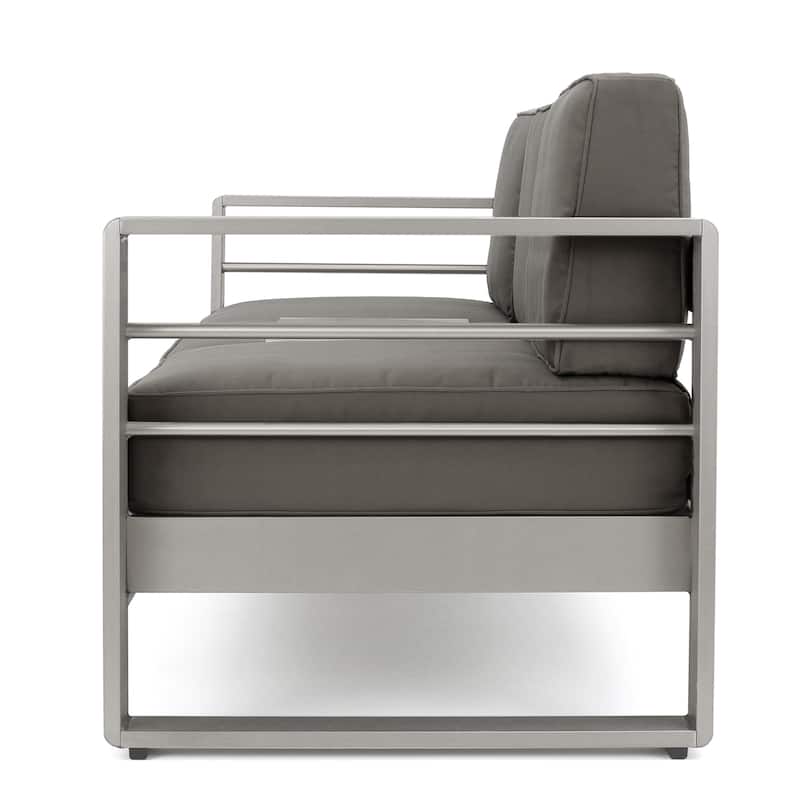 Cape Coral Outdoor Cushioned Aluminum Sofa with Tray by Christopher Knight Home