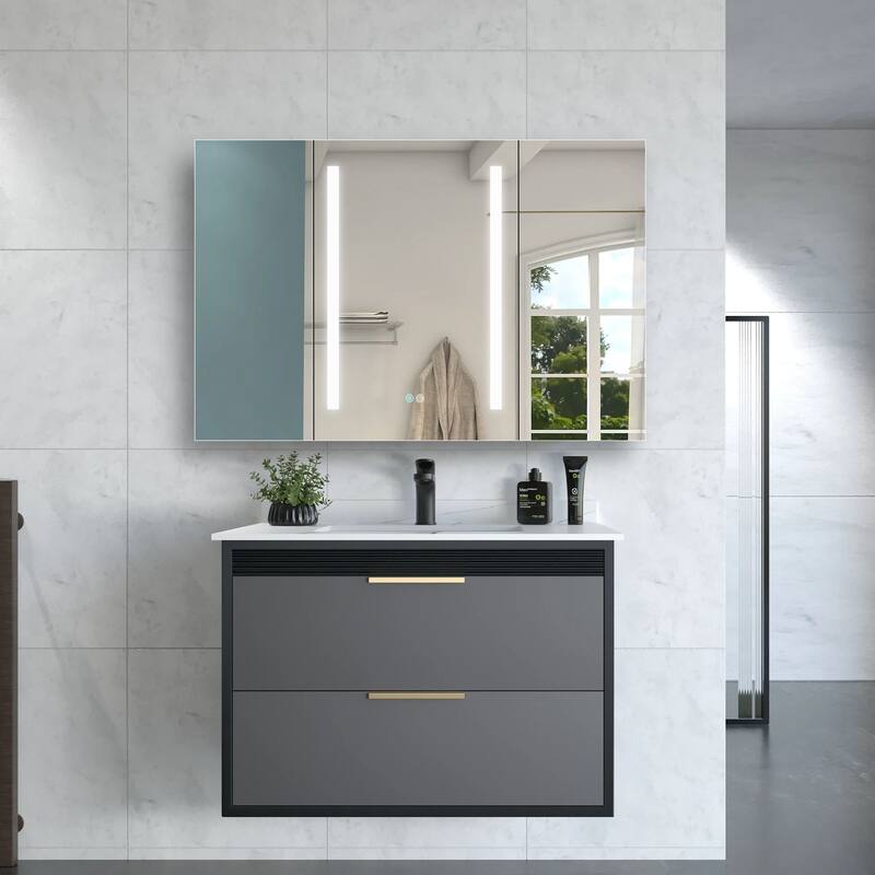 40" x 30" LED Modern Medicine Cabinet with Mirror and Defogger