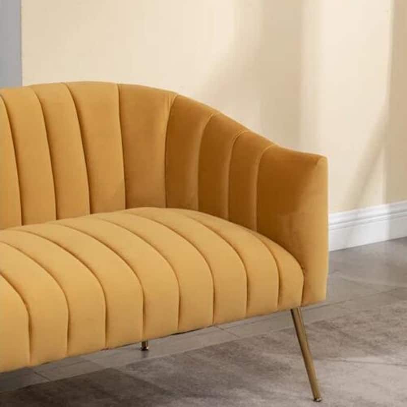SEYNAR Modern Glam Comfy 50" Metal Legs Curved Sofa 2 Seaters Loveseat with Tufted Back