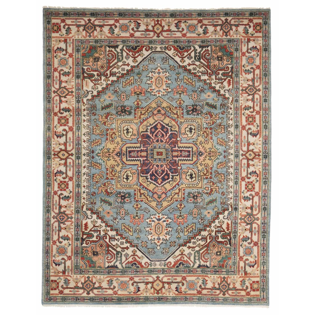 ECARPETGALLERY Hand-knotted Serapi Heritage Light Blue Wool Rug - 7'9 x 9'11