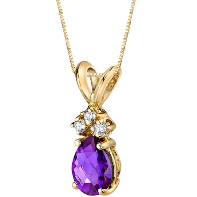 0.5 ct Pear Shape Amethyst and Diamond Pendant in 14k Yellow Gold