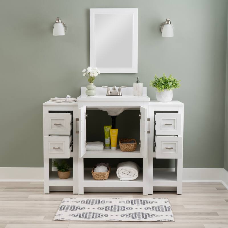 Linon Blakely Vanity with Mirror and Dual 12-inch Side Cabinets