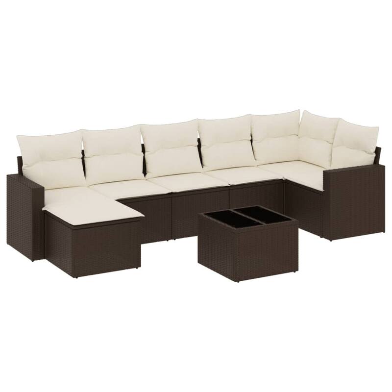 vidaXL 8 Piece Patio Sofa Set with Cushions Brown Poly Rattan - 25.8 x 24.4 x 27.2