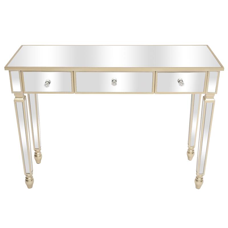 Gold Dressing Table with Glass Top and 3 Drawers Storage and Anti-Scratch Desk for Bedroom