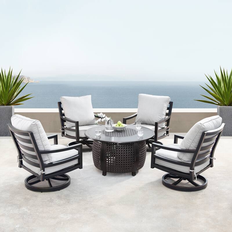 Aluminum 44in Fire Table Set with Four Swivel Rockers & Accessories