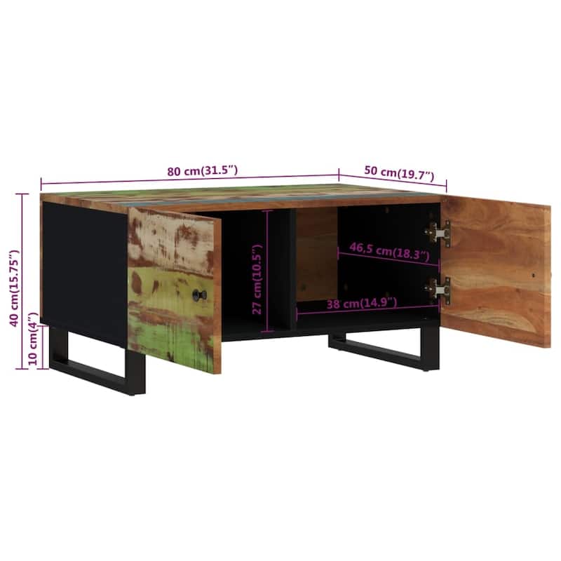 vidaXL Coffee Table 31.5"x19.7"x15.7" Solid Wood Mango&Engineered Wood