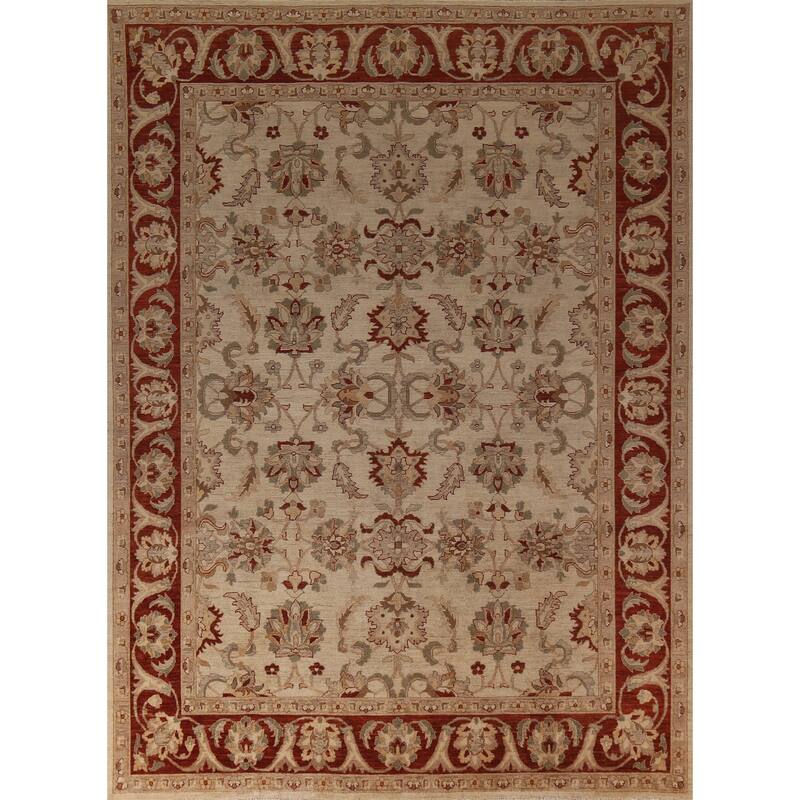 All-Over Floral Chobi Peshawar Rug Hand-Knotted Wool Carpet - 9'0"x 11'9"