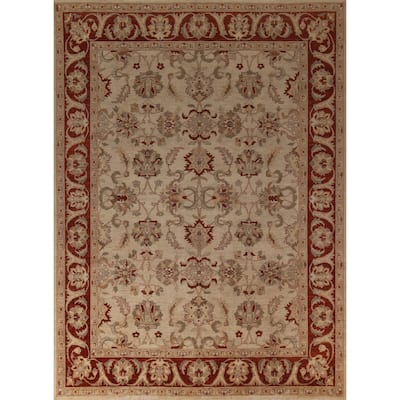 All-Over Floral Chobi Peshawar Rug Hand-Knotted Wool Carpet - 9'0"x 11'9"