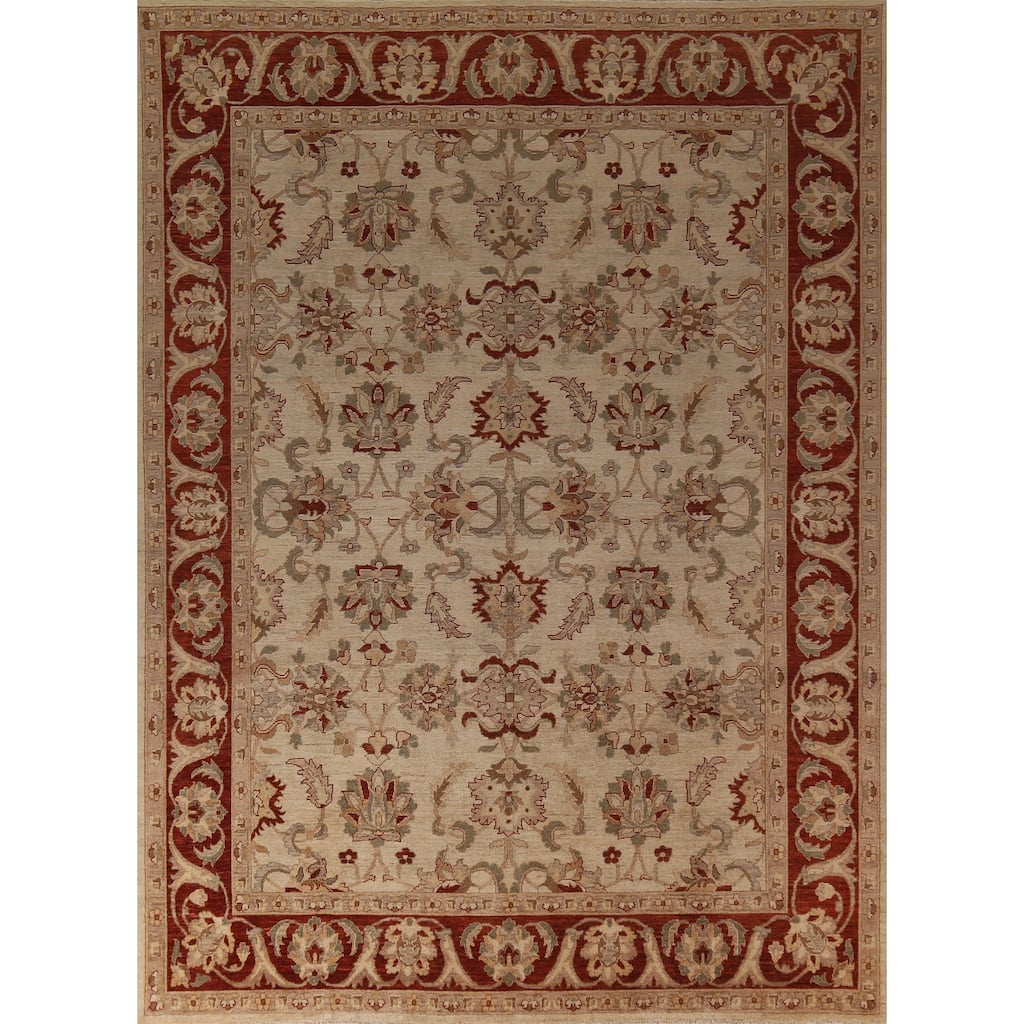 All-Over Floral Chobi Peshawar Rug Hand-Knotted Wool Carpet - 9'0"x 11'9"