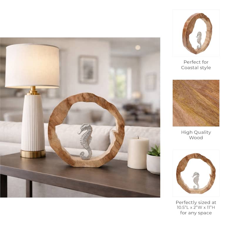 Decorative Figurine on Round Wooden Stand Sculpture