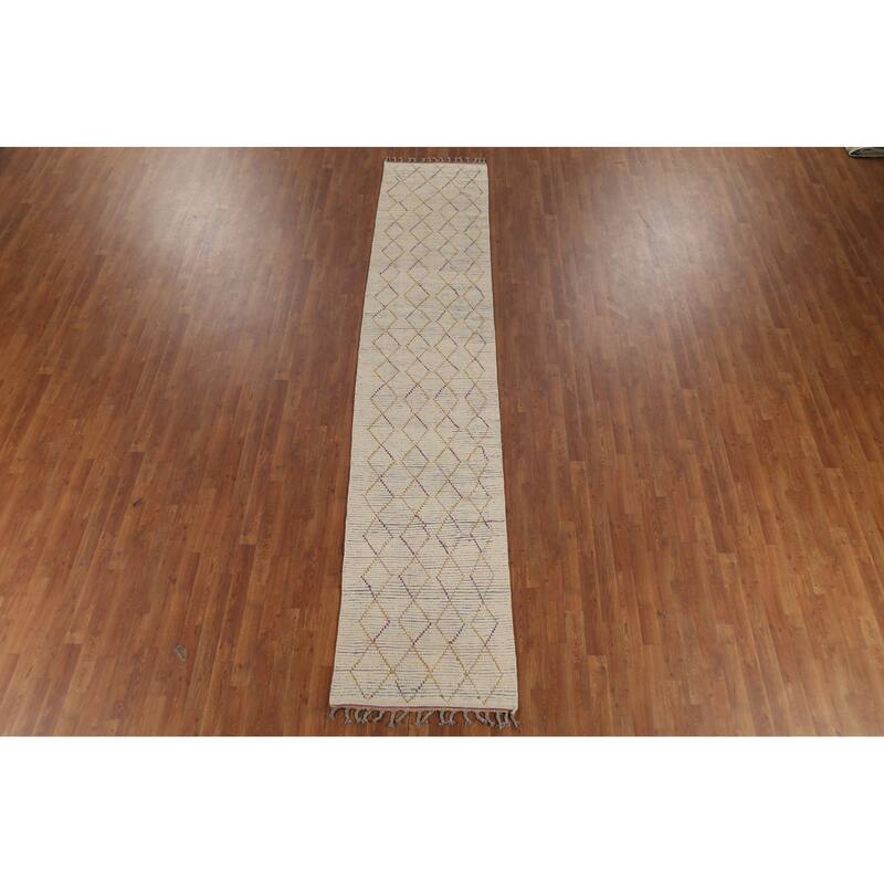 Trellis Moroccan Runner Rug Hand-Knotted Wool Carpet - 2'6"x 12'6"