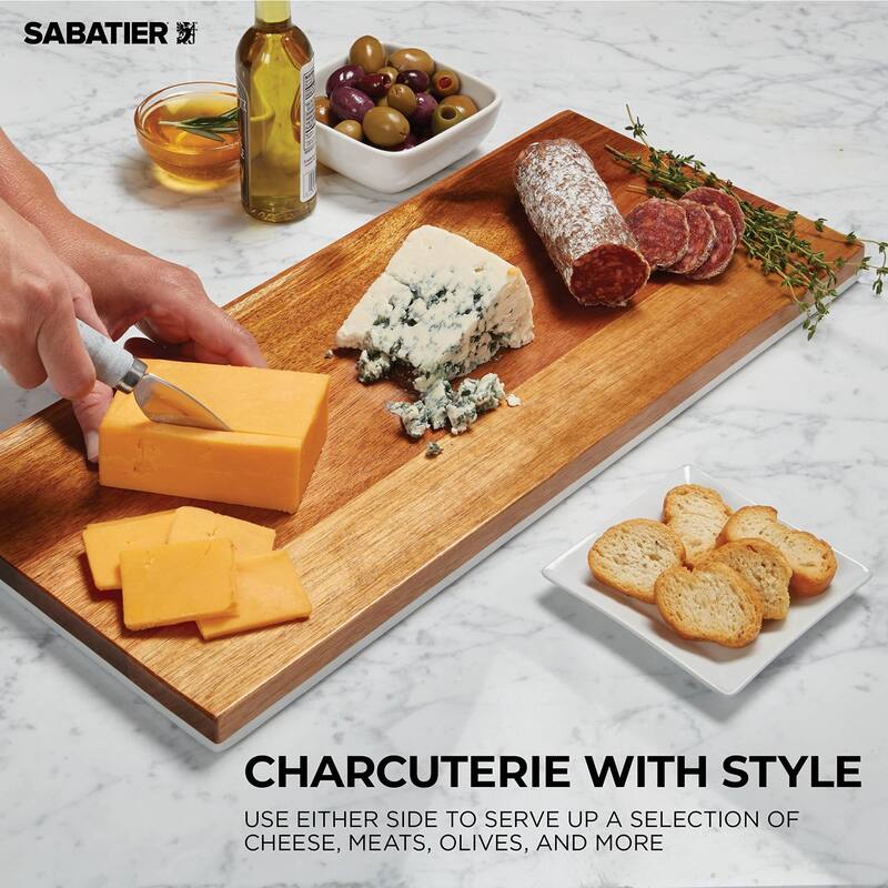 Sabatier Prep and Serve Cutting Board, Acacia/White Stone, 8x18 inch
