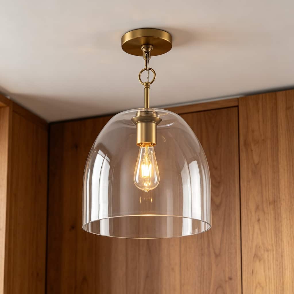 Rennnsan 1-Light 14.6" Modern Brass Dome Clear Glass Pendant Light for Kitchen Island