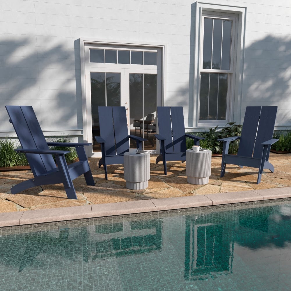 Modern Dual Slat Back Adirondack Style Chairs, Set of 4