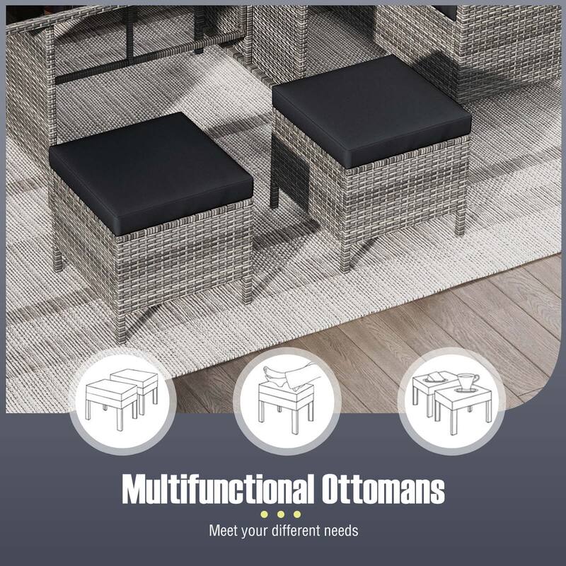 Gymax Set of 7 Dining Furniture Set PE Rattan Sectional Sofa Set Patio