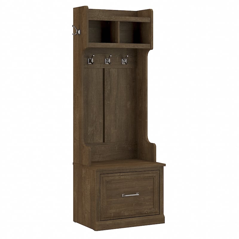 Woodland Hall Tree and Small Shoe Bench with Drawer by Bush Furniture