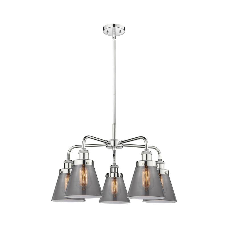 Innovations Lighting Cone - 5 Light 24" Stem Hung Chandelier - Polished Chrome/Light Smoke