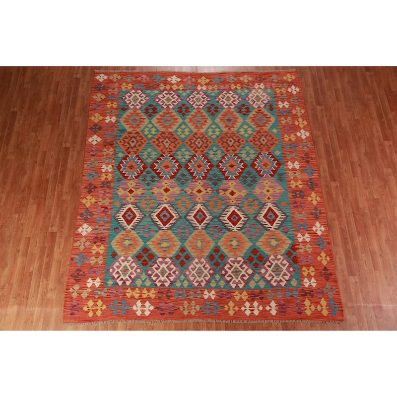 Kilim Oriental Area Rug Hand-Woven Tribal Wool Carpet - 8'2"x 9'8"