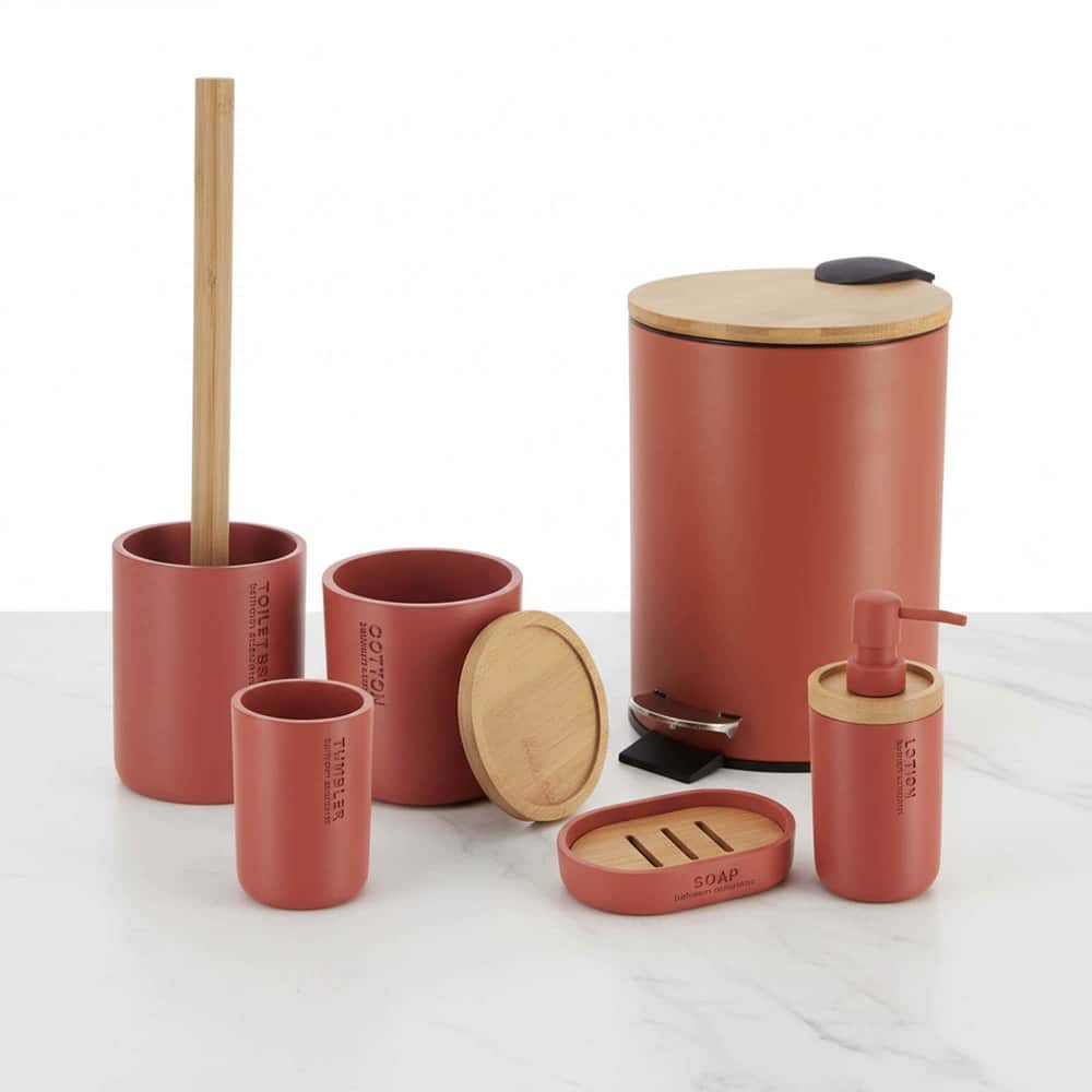 Bathroom Accessories with Natural Accents, Modern 6-piece Set
