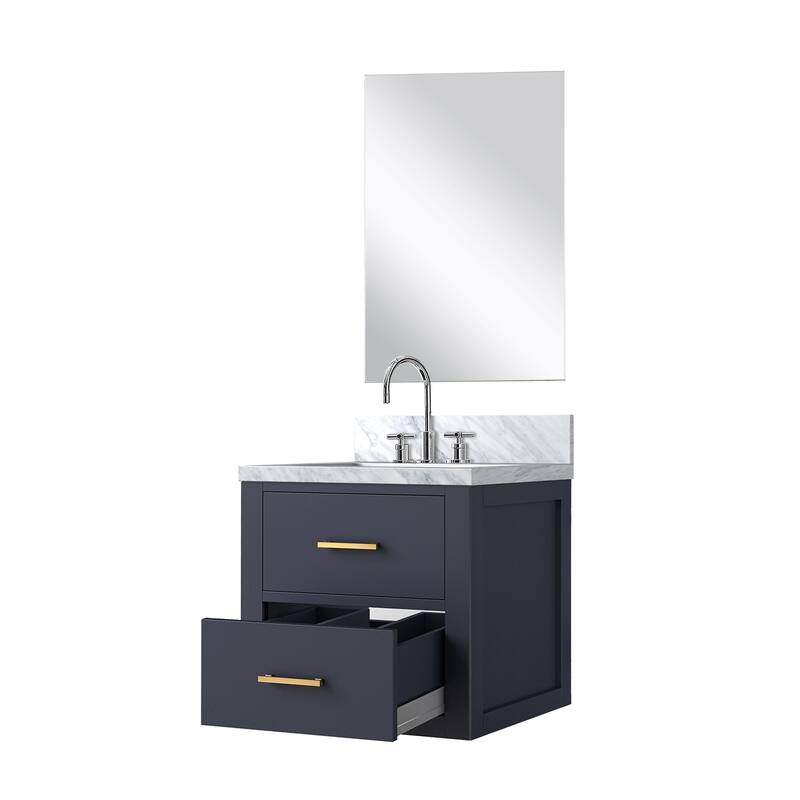 Single Bathroom Vanity 20" W x 18" D, Acrylic Countertop, 18" Frameless Mirror, Chrome Gooseneck Faucet Set