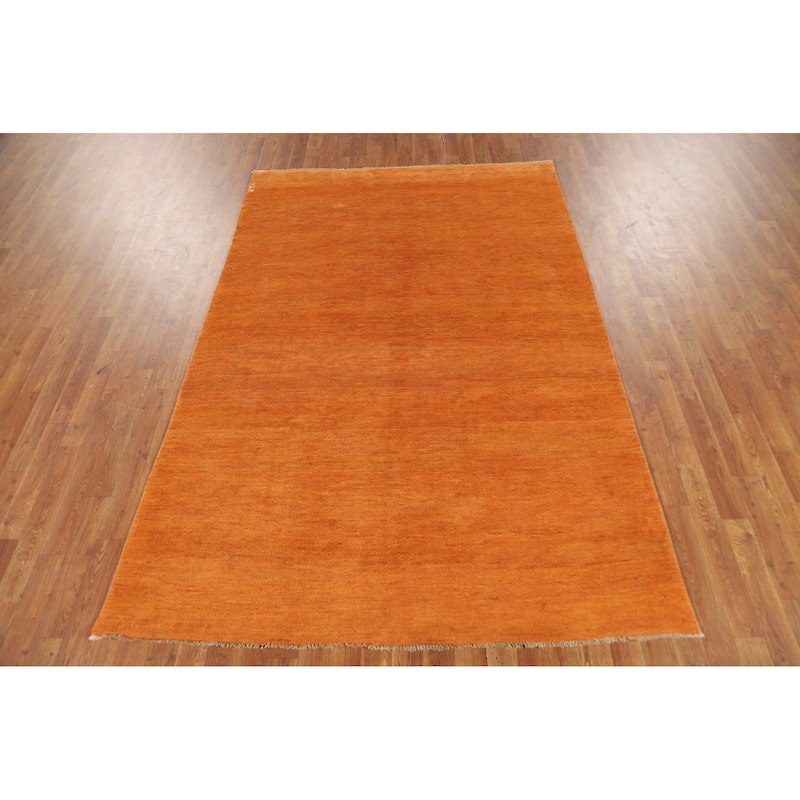 Modern Orange Gabbeh Oriental Area Rug Hand-Knotted Wool Carpet - 5'2" x 7'10"