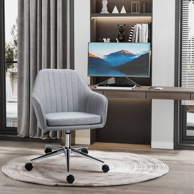Fabric Home Office Chair with Wheels, 360° Swivel Upholstered Makeup Chair, Rolling Task Chair with Height Adjustable - N/A
