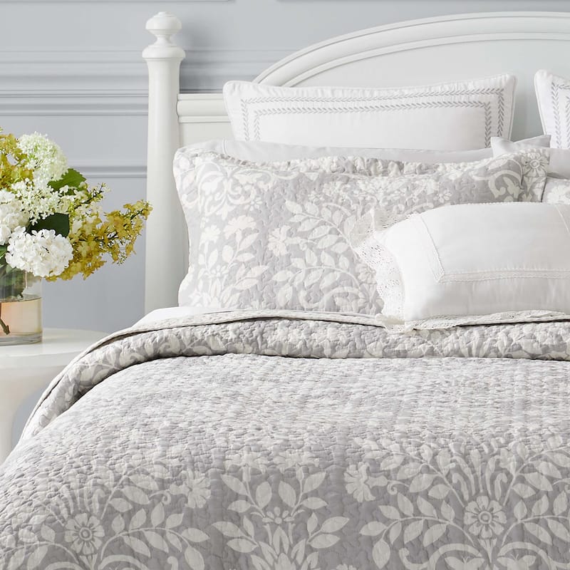Laura Ashley Rowland Cotton Reversible Grey Quilt Set
