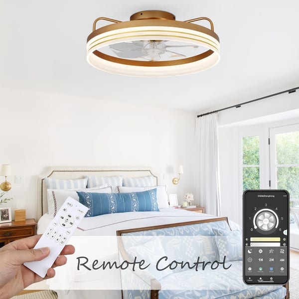 Low Profile 19" Reversible Bladeless Ceiling Fan With Lights & Remote – 6 Speeds, Dimmable, Flush Mount, For Kitchen/Bedroom
