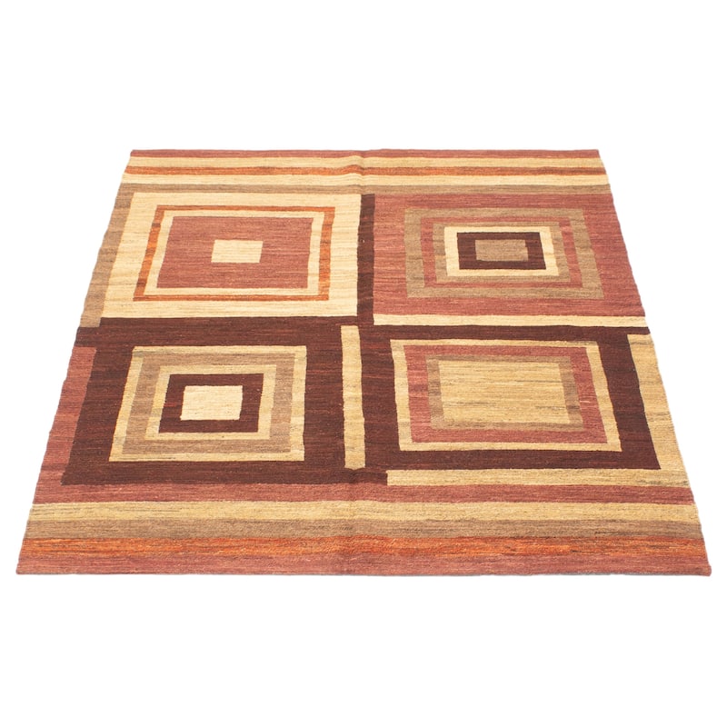 ECARPETGALLERY Flat-Weave Natural Burgundy Wool Tapestry Kilim - 5'5 x 6'11