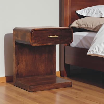 HomeRoots 22" Chestnut Solid Wood One Drawer Nightstand With Floor Shelf