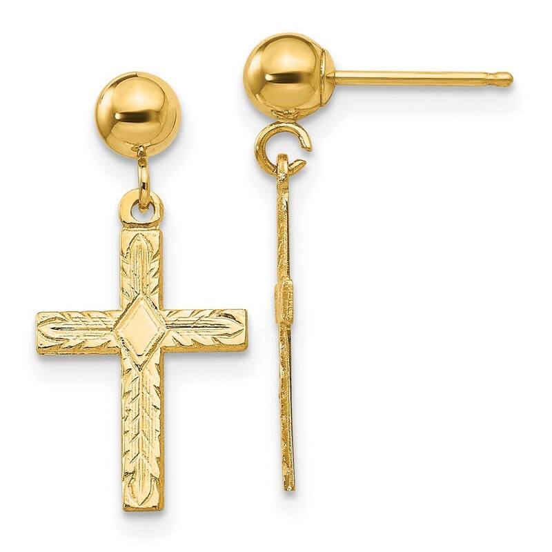 Curata 14k Yellow Gold 18x10mm Textured Dangling Cross Post Earrings