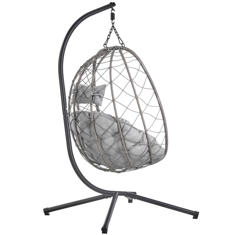 LeisureMod Summit Foldable Hanging Egg Swing Chair with Removable Cushion for Porch, Patio, Backyard, Garden, Lounge