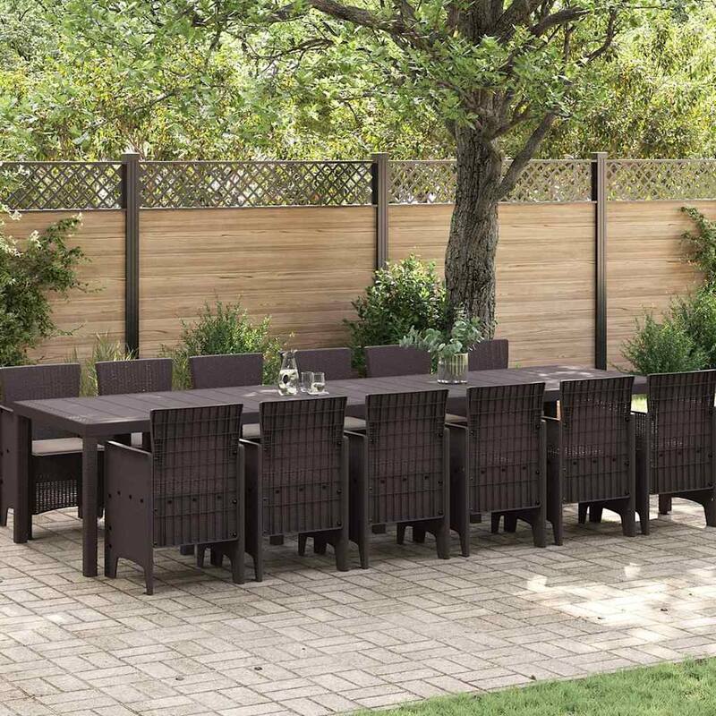 vidaXL Garden Dining Set 1315 pcs Anthracite/Brown Polt rattan - 350 x 100 x 73 cm - Brown/ Taupe/ 12 seater