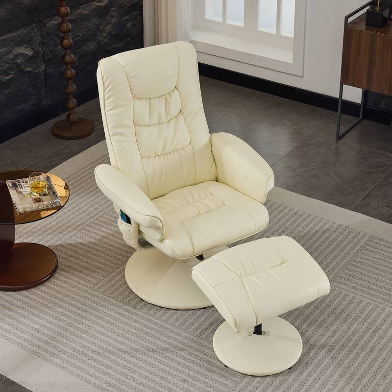 Swivel Recliner Chair with Ottoman, Heated Seat, 5-Point Vibration Massage and 140° Adjustable Backrest