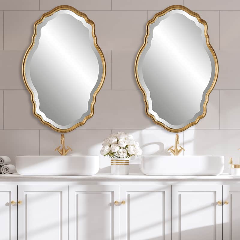 Rich Gold Finish Framed Bevel Wall Mirror - 33.25 x 22.25 x 1.18