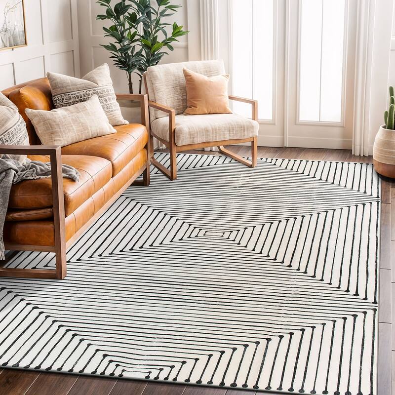 World Rug Gallery Bohemian Stripes Washable Non Slip Area Rug