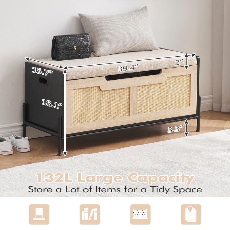 Rattan storage box stool