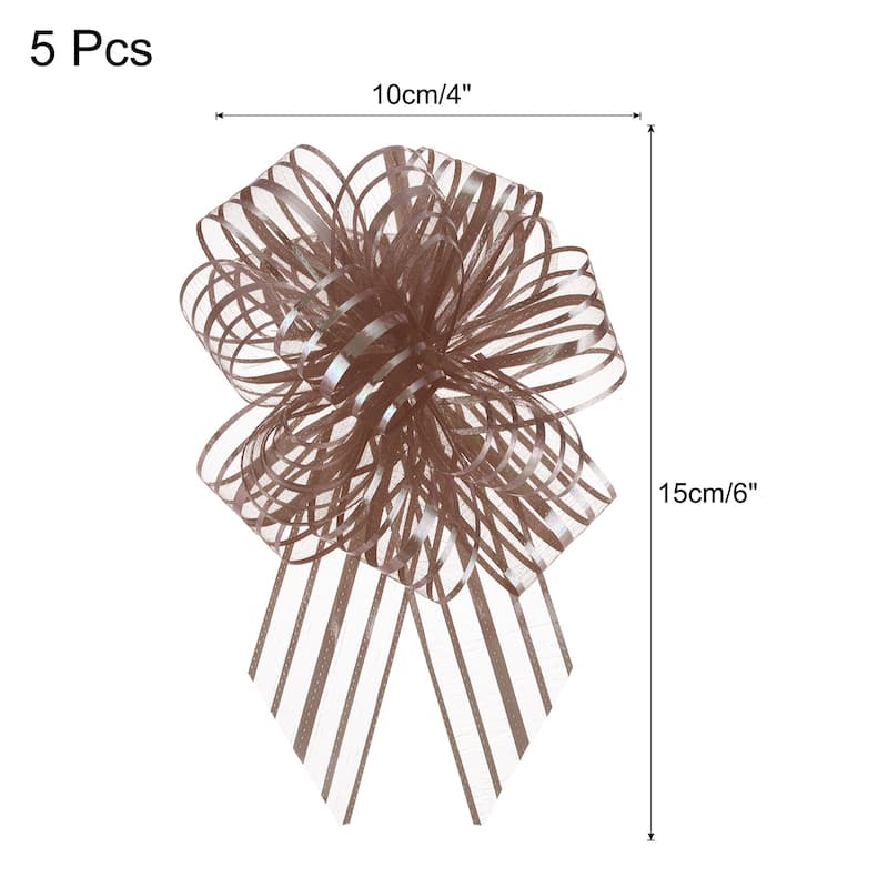5pcs 4 Inch Large Pull Bows Gift Wrapping Bows Ribbon Organza - Brown
