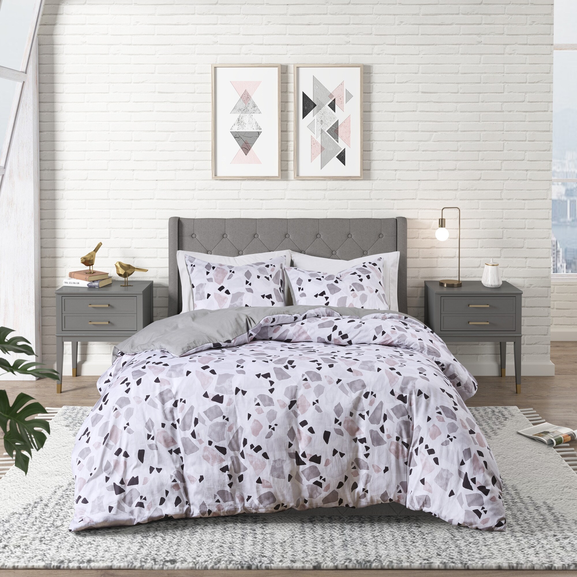 CosmoLiving Terrazzo Blush/ Grey Cotton Printed Comforter Set