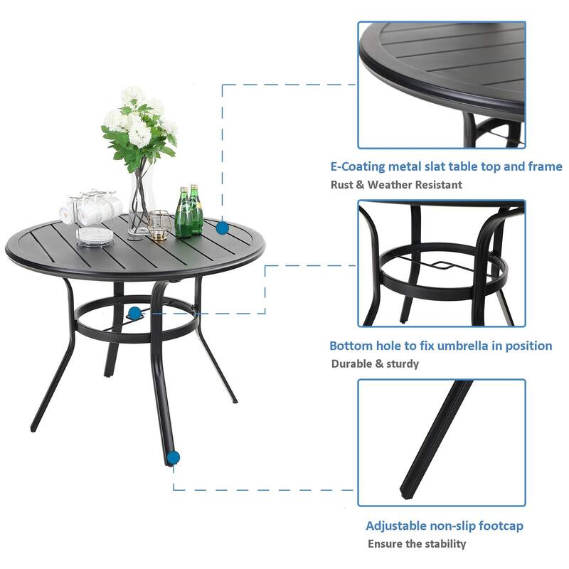 MAISON ARTS 5-Piece Outdoor 37.8"/42" Round Metal Patio Dining Set