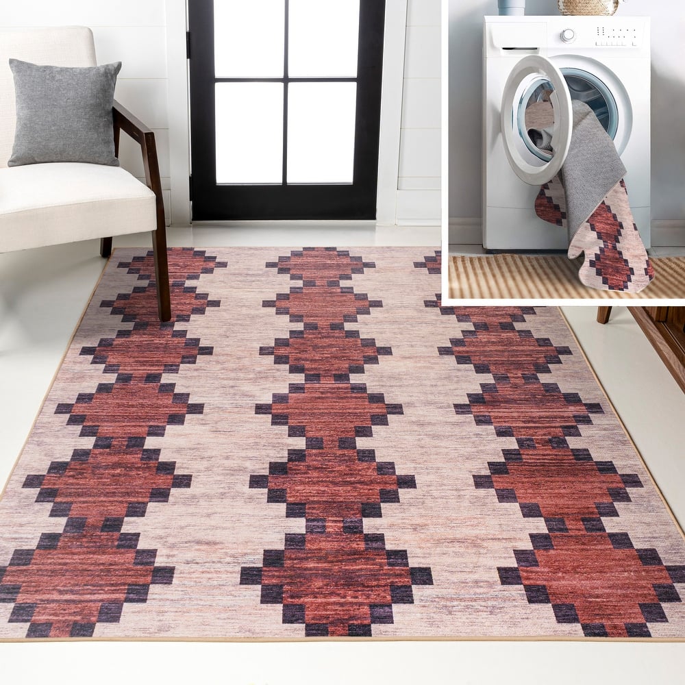 JONATHAN Y Siksak Bohemian Medallion Textured Weave Machine Washable Area Rug