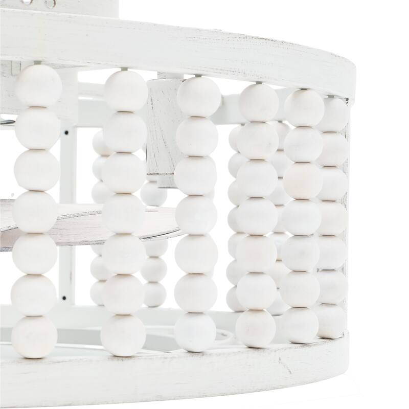 Moasis Farmhouse Flush Mount 18.5 Inch Caged Ceiling Fan with Lights and Remote & Beaded Decor