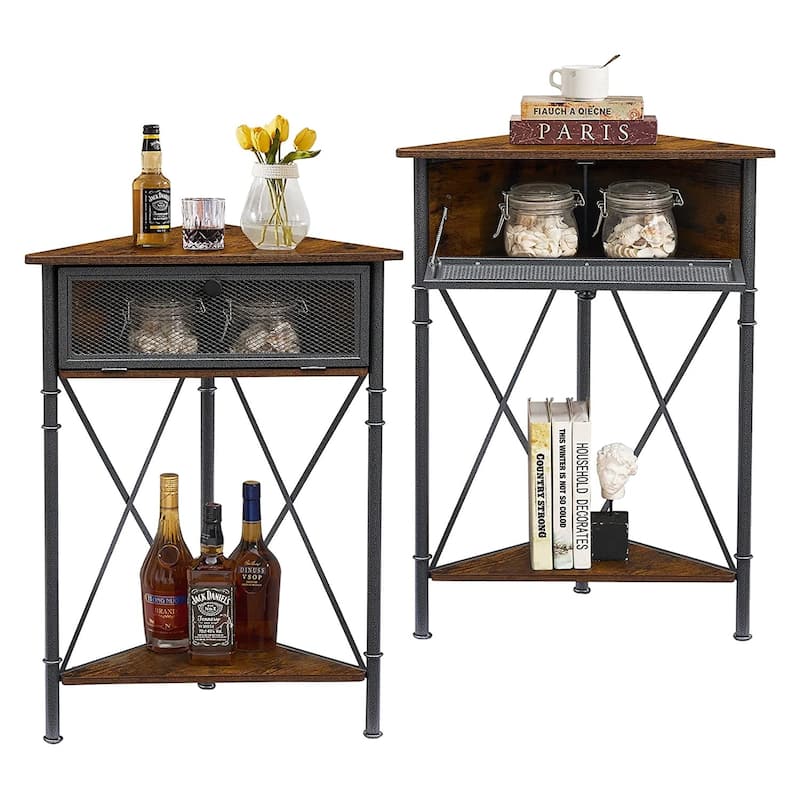 VECELO Modern Set of 2 Corner Nightstands Storage Corner Cabinet with Flip Door