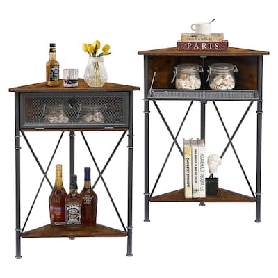 VECELO Modern Set of 2 Corner Nightstands Storage Corner Cabinet with Flip Door