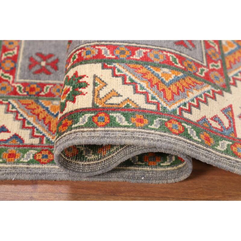 Geometric Kazak Rug Handmade Foyer Wool Carpet - 2'9" x 4'0"